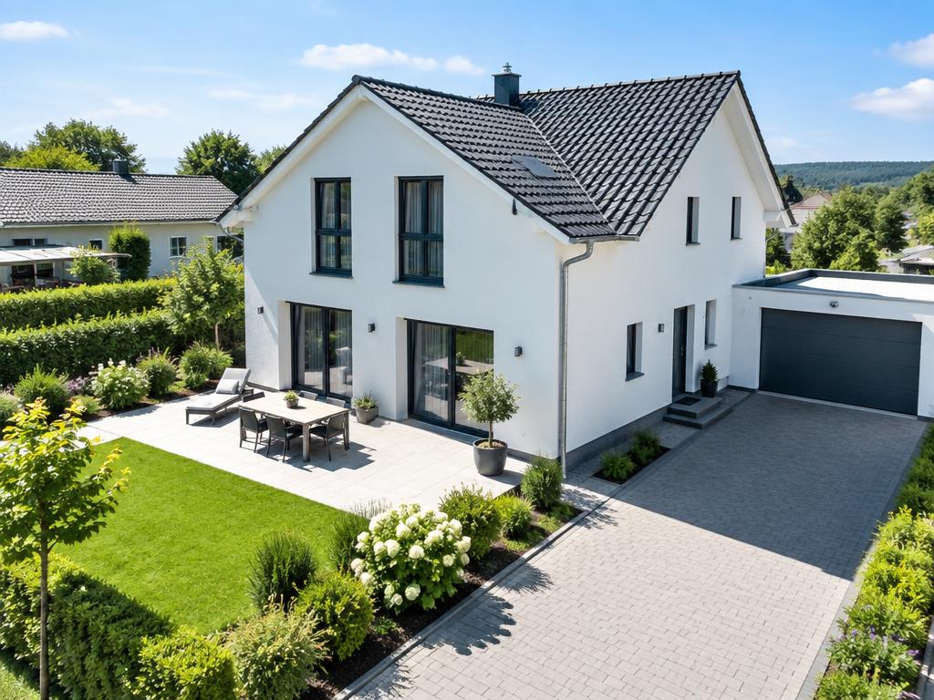 Krásně vyčištěný moderní rodinný dům z nadhledu
