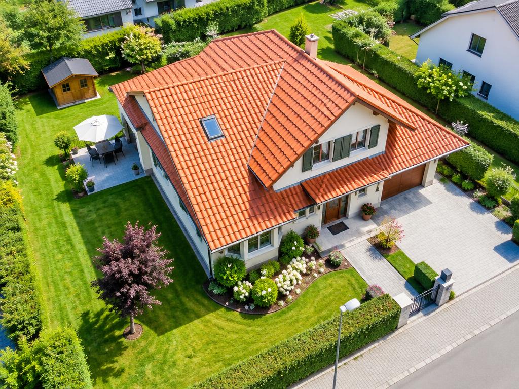 Krásný rodinný dům s vyčištěnou střechou z nadhledu